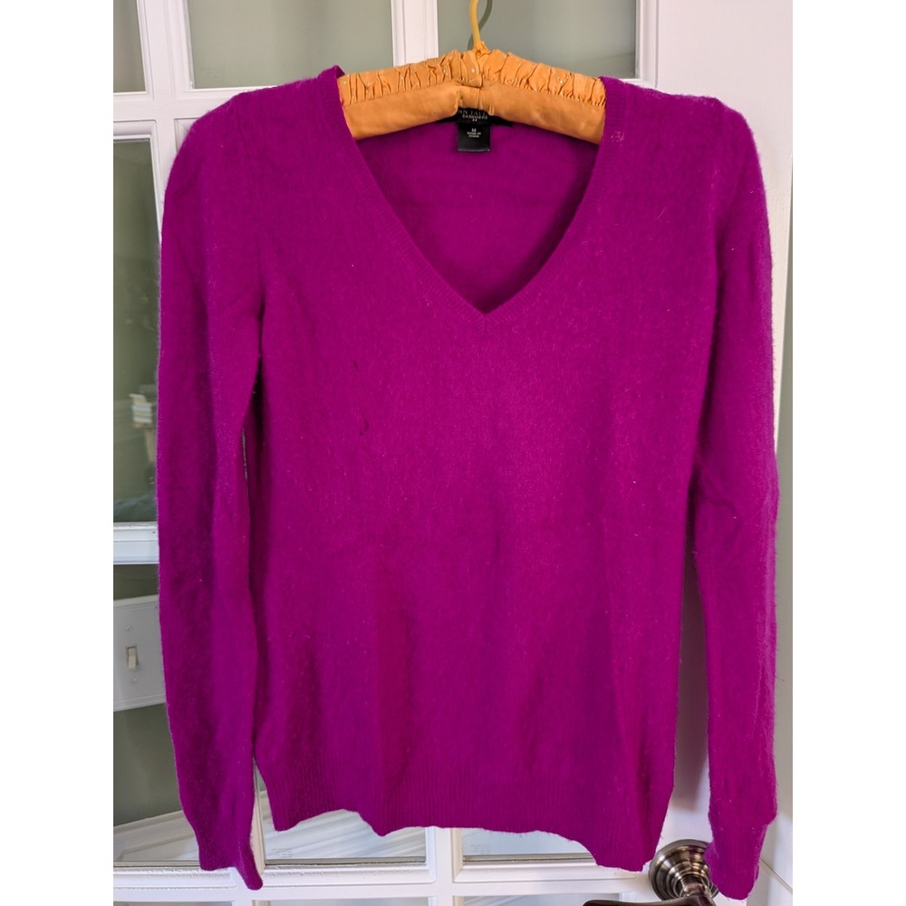 Ann Taylor Cashmere Sweater Womens Medium Magenta V-Neck Distressed Upcycle